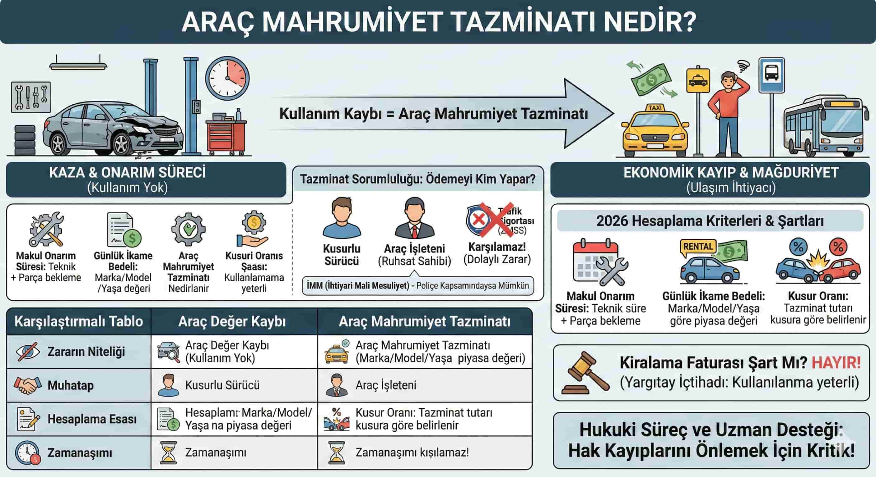 Araç Mahrumiyet Tazminatı Nedir? Kaza Sonrası Araçsız Kaldığınız Günlerin Parasını Alın! (2026 Rehberi)